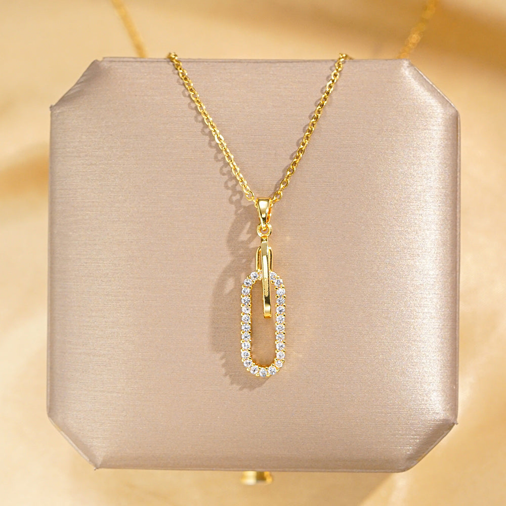 18K Gold Plated Paperclip Zircon Pendant Necklace