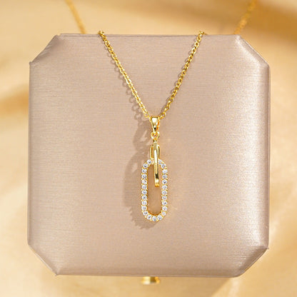 18K Gold Plated Paperclip Zircon Pendant Necklace