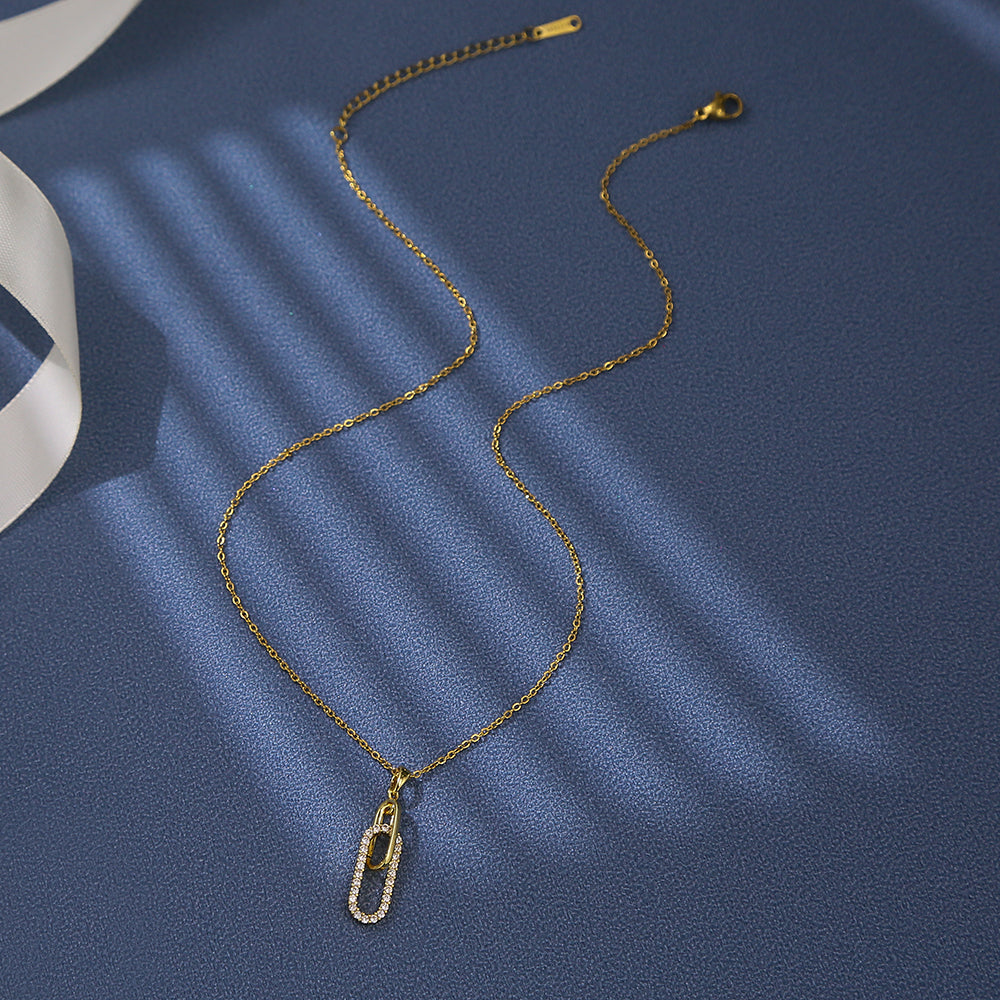 18K Gold Plated Paperclip Zircon Pendant Necklace