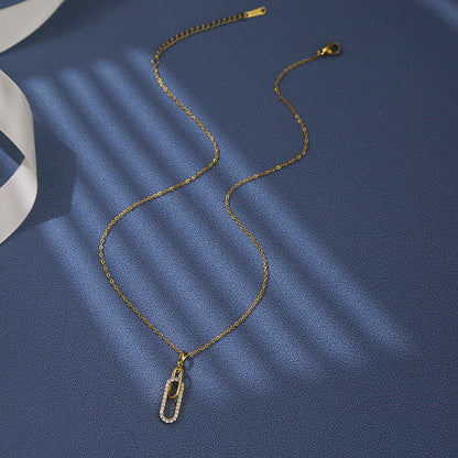 18K Gold Plated Paperclip Zircon Pendant Necklace