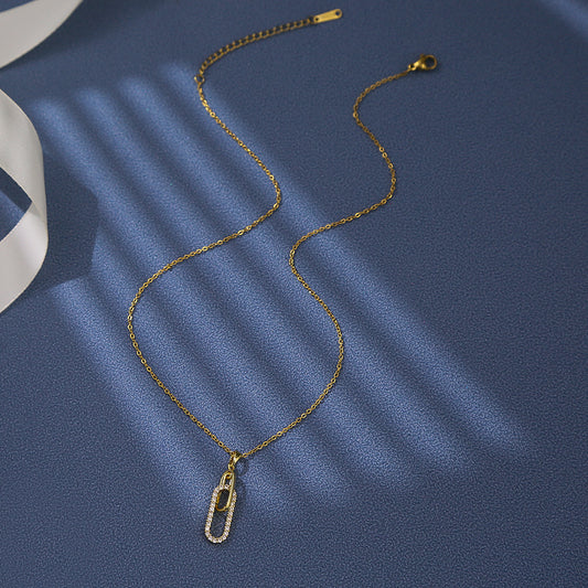 18K Gold Plated Paperclip Zircon Pendant Necklace