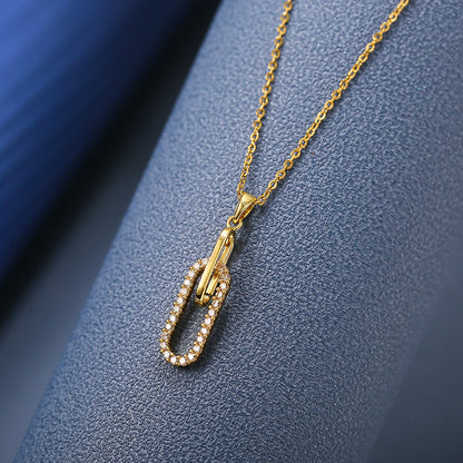 18K Gold Plated Paperclip Zircon Pendant Necklace
