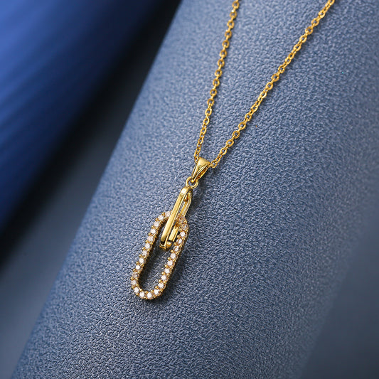 18K Gold Plated Paperclip Zircon Pendant Necklace