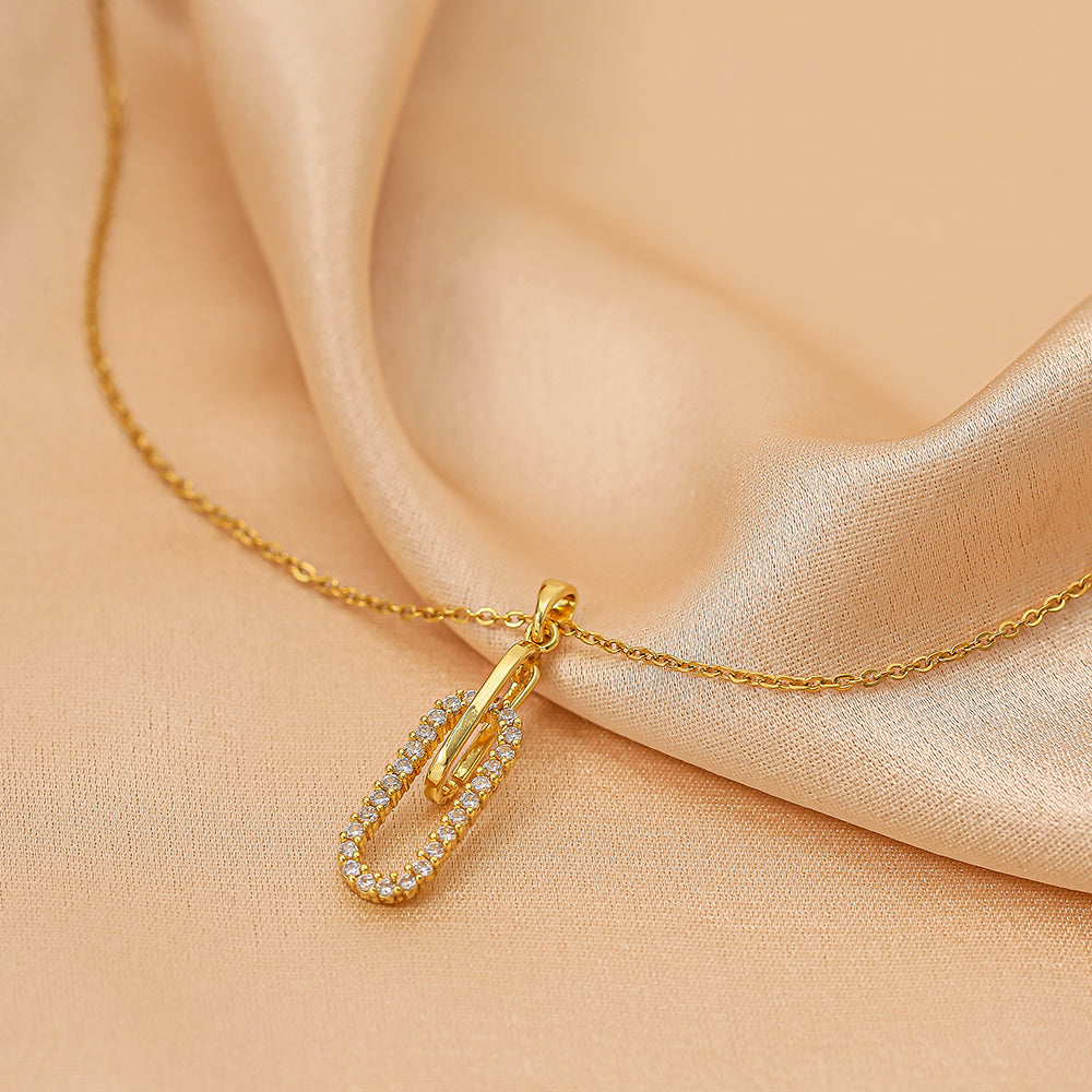 18K Gold Plated Paperclip Zircon Pendant Necklace