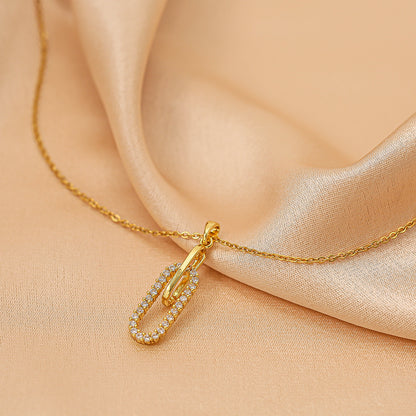 18K Gold Plated Paperclip Zircon Pendant Necklace