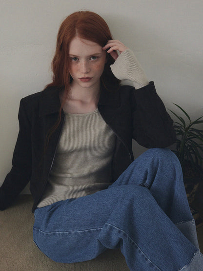 Puo Rolled-Up Wide Leg Denim Jeans