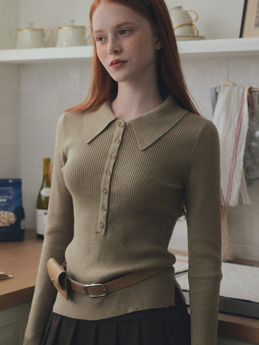 Larkin Long Sleeve Knit with Button-Up Collar