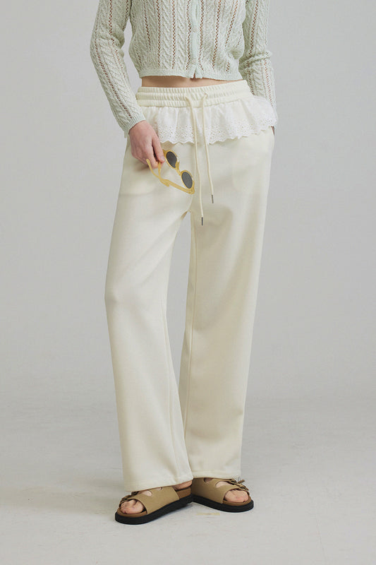 Elfo Lace Color Block Wide-Leg Pants