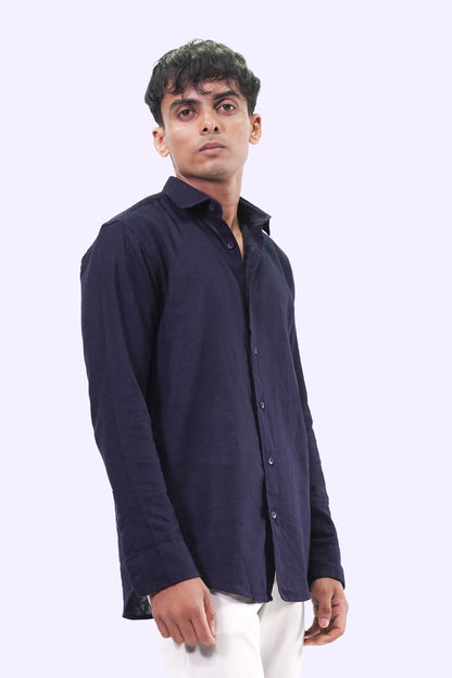 Classic Navy Linen Shirt 100% Pure Linen, Timeless Style