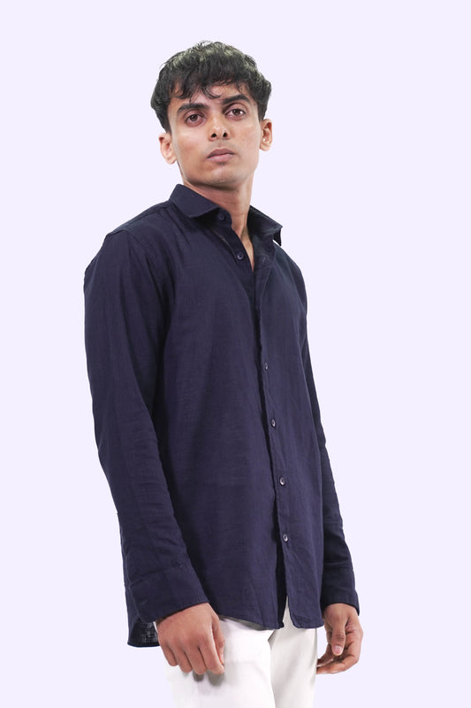 Classic Navy Linen Shirt 100% Pure Linen, Timeless Style