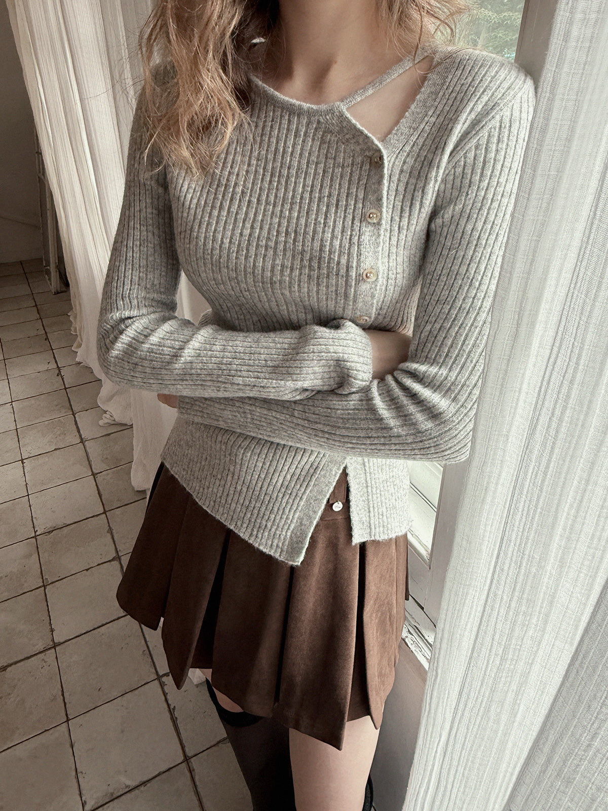 Corning Cut-Out Button Knit