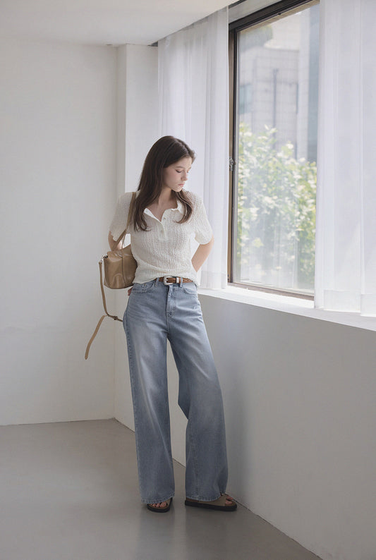 Casual Baggy Embossed Collar T-Shirt