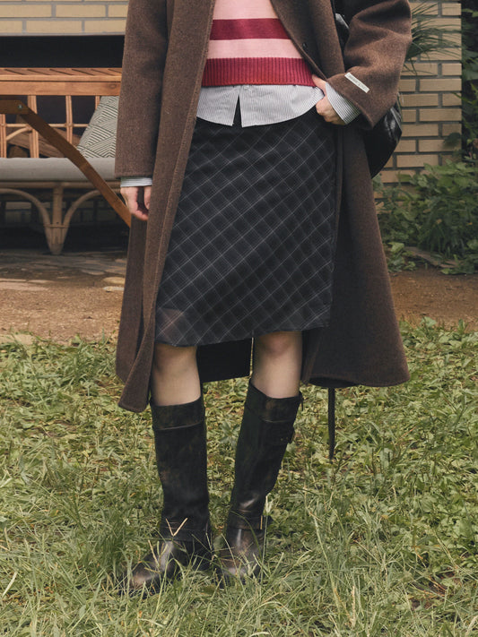 Bennu Check Chiffon Midi Skirt