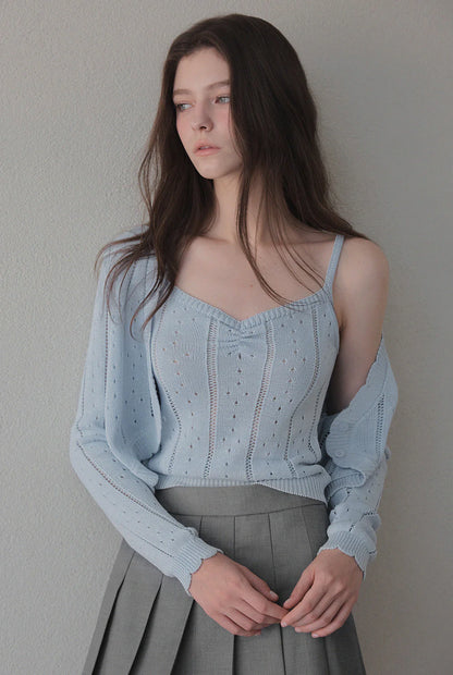 Zden Knit Tank & Cardigan Set Blue
