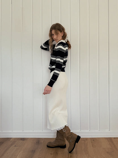 Odin Lace Banding Knit Long Skirt