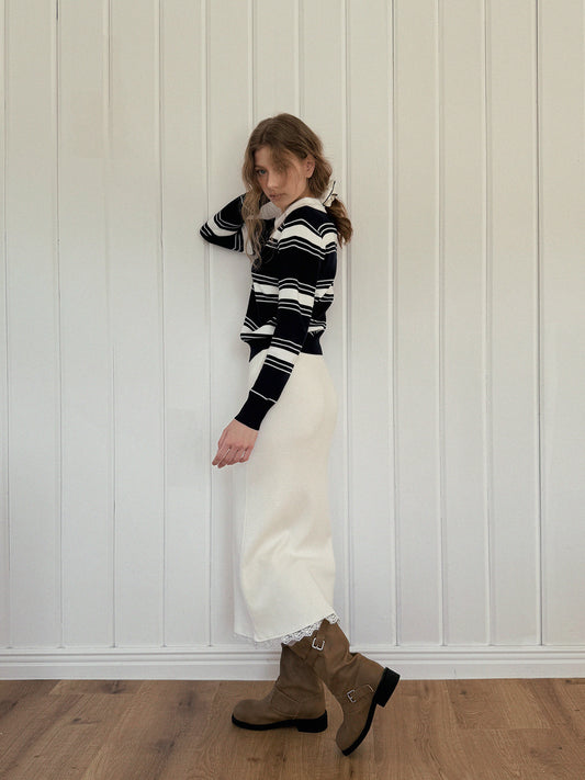 Odin Lace Banding Knit Long Skirt