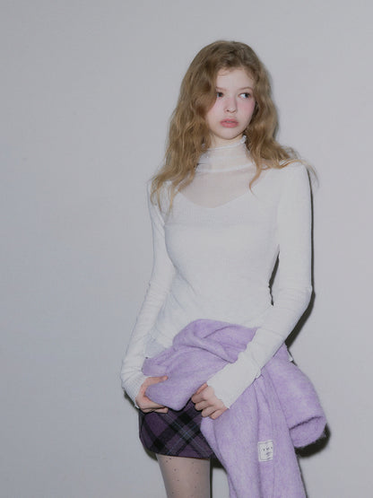Behi Dot See-Through Turtleneck Top