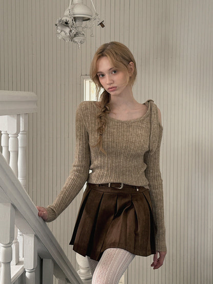 Bohe Shoulder Cut-Out Strap Knit Top