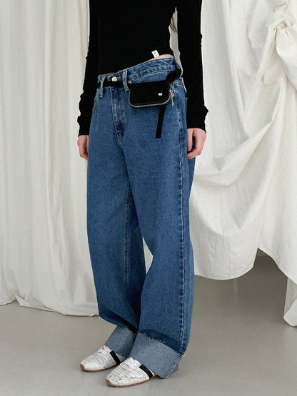 Puo Rolled-Up Wide Leg Denim Jeans