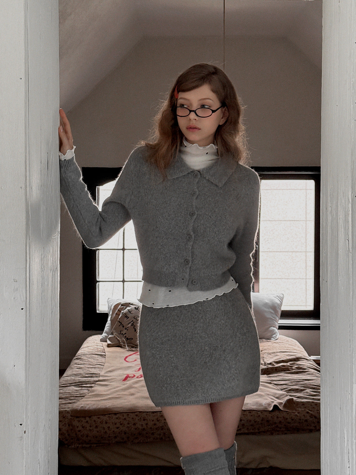 Enz Hair Knit Banding Mini Skirt