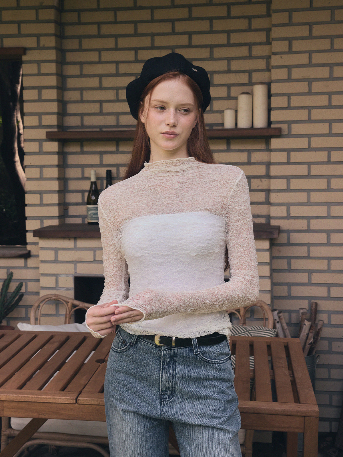 Wooden Sheer Wrinkle Long-Sleeve T-Shirt