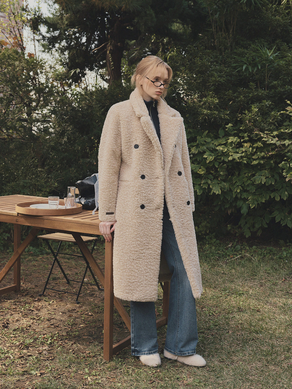 Vaan Collar Teddy Fur Long Coat