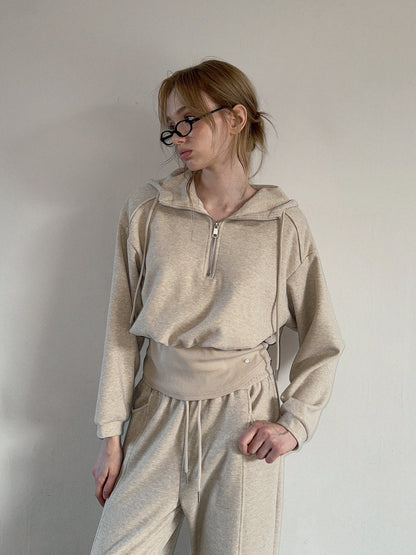 Layered Half-Zip Sweatshirt and Wide Long Pants