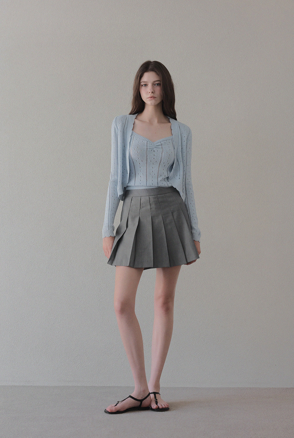 Zden Knit Tank & Cardigan Set Blue