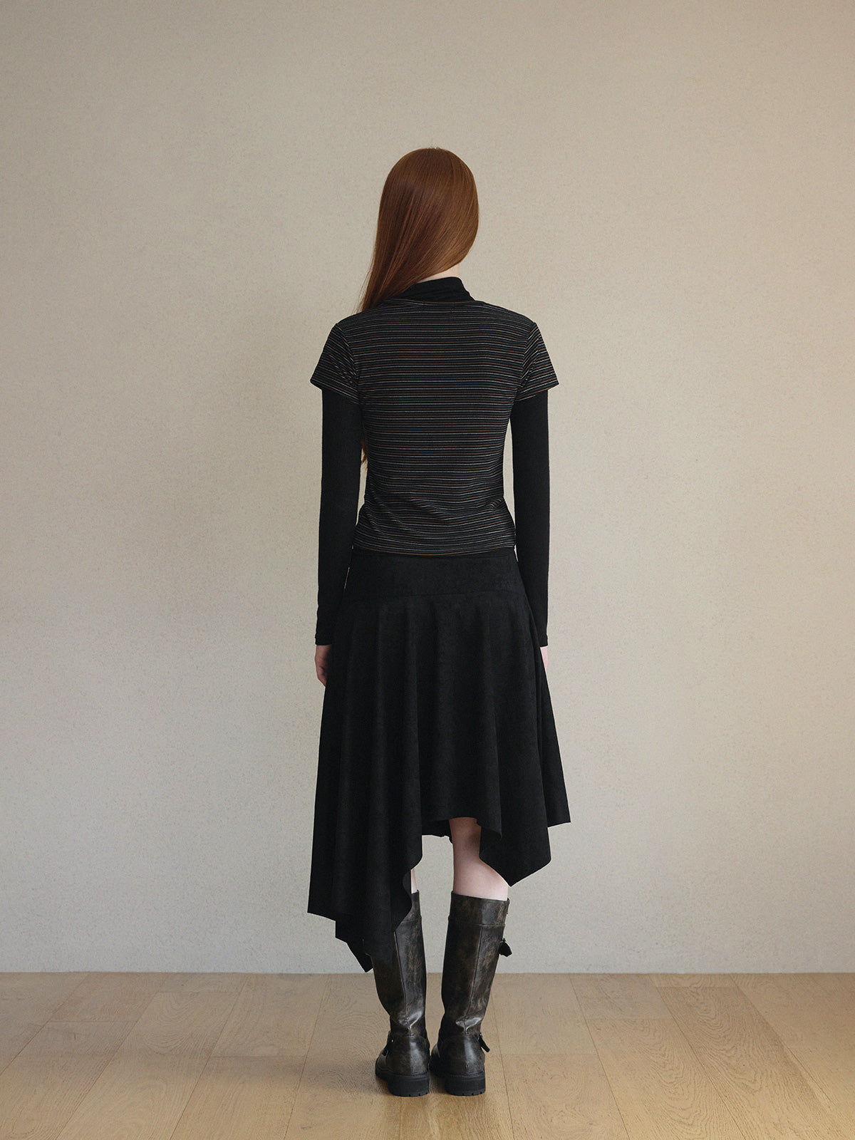 Aden Asymmetrical Suede Midi Skirt (with Belt Set)