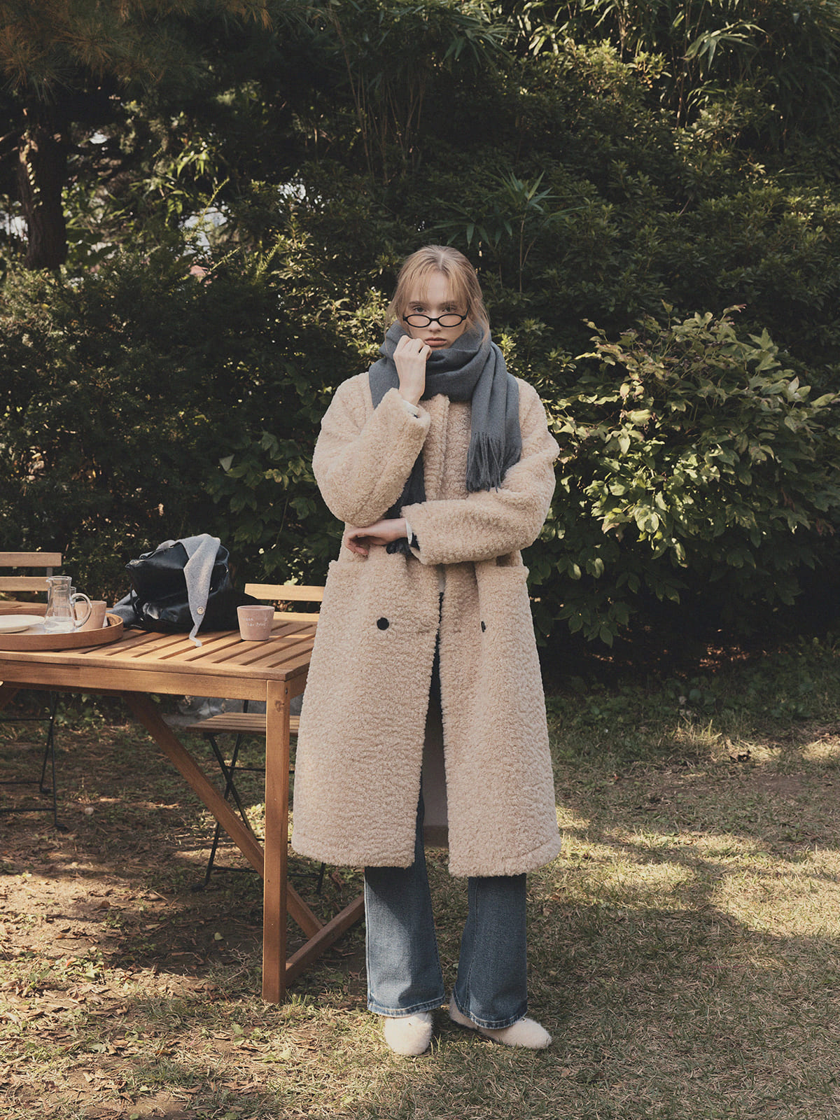 Vaan Collar Teddy Fur Long Coat