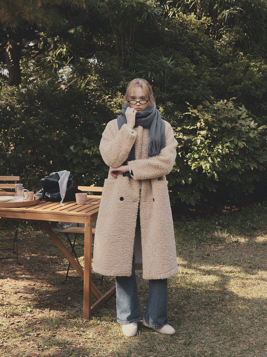 Vaan Collar Teddy Fur Long Coat