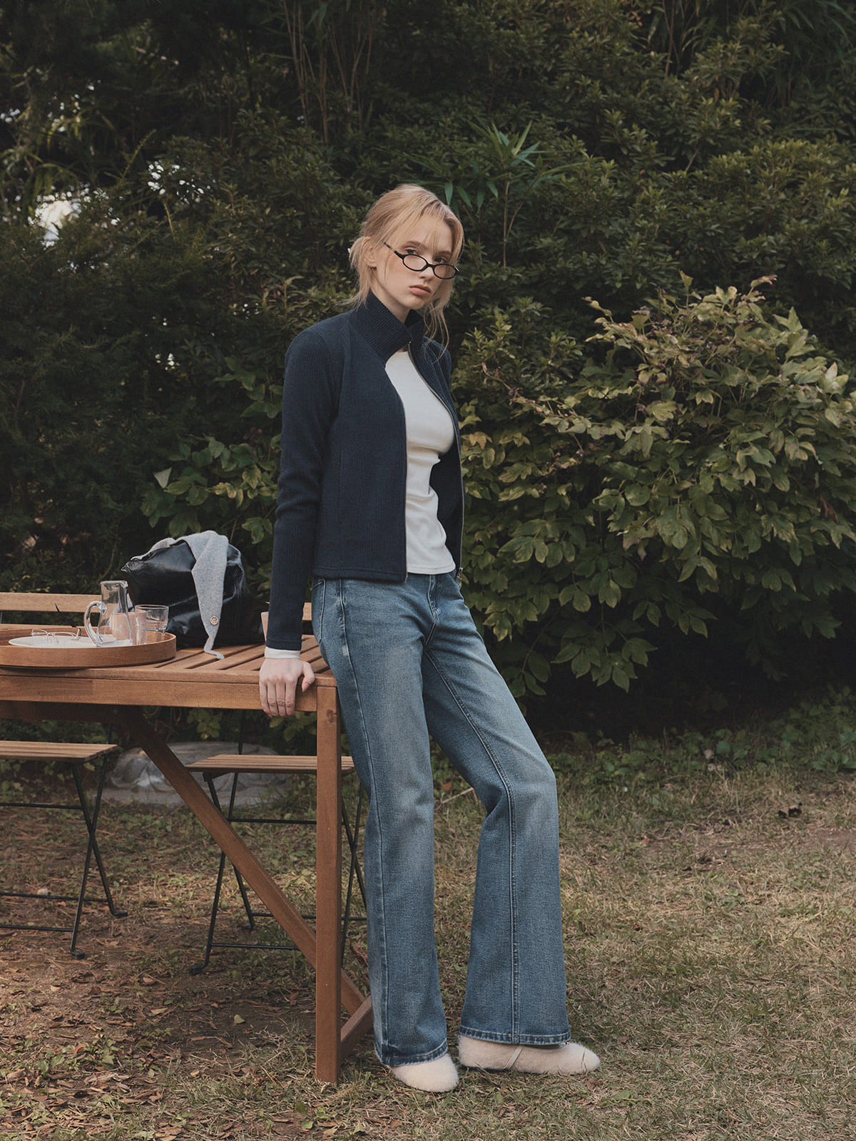 Rust Ribbed Long-Sleeve Zip-Up