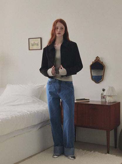 Puo Rolled-Up Wide Leg Denim Jeans
